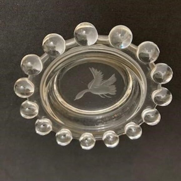 Vitg Beaded Edge Clear Glass Candle Holder Ash Tray Trinket Dish Flying Duck - Picture 2 of 5